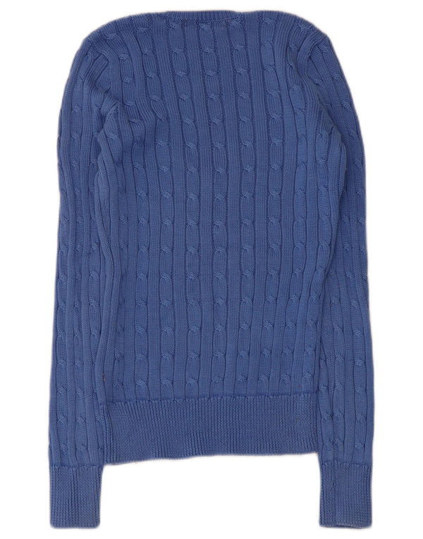 Damski sweter z dekoltem w kształcie litery V, Ralph Lauren, UK 8, mały, niebieski, bawełniany