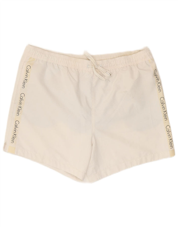 Męskie spodenki kąpielowe Calvin Klein z grafiką, duże, białe, poliestrowe