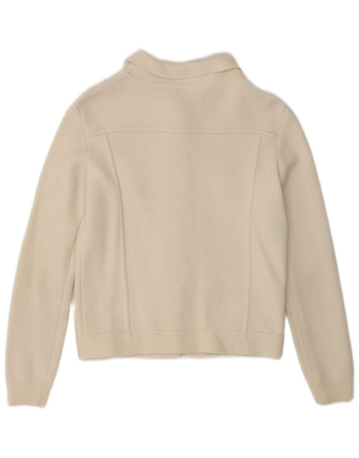Damski sweter kardigan Moschino UK 8, mała wełniana w kolorze złamanej bieli