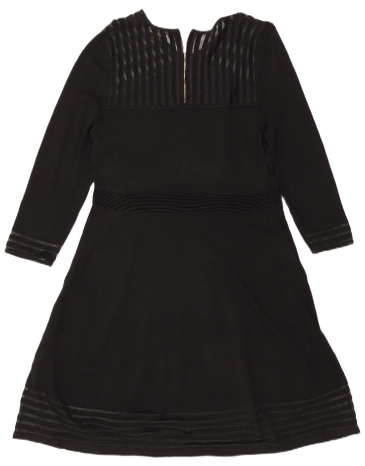 CALVIN KLEIN Damska sukienka trapezowa z długim rękawem UK 18 XL w czarne paski ze sztucznego jedwabiu