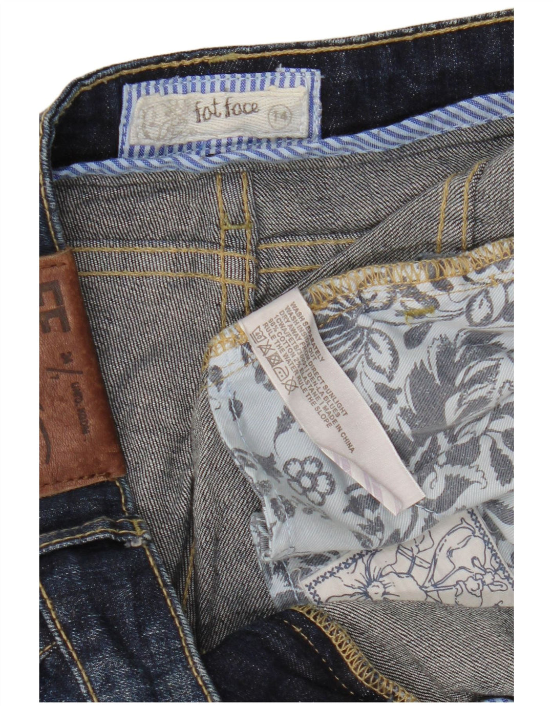 Damskie jeansy przycięte FAT FACE UK 14, duże, W34 L24, granatowe, bawełniane