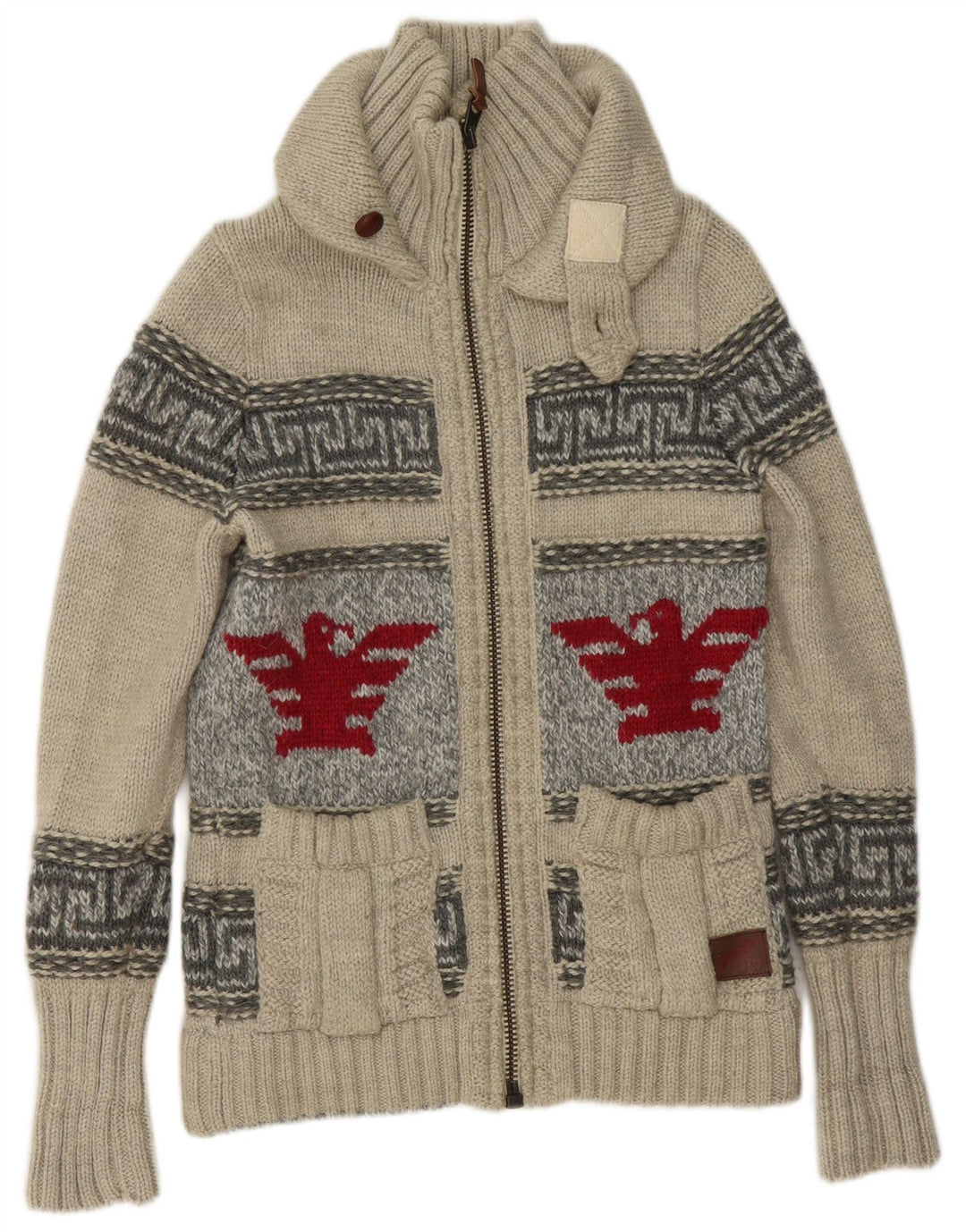 Męski sweter rozpinany Superdry z graficznym zamkiem błyskawicznym, mała, szara, geometryczna wełna