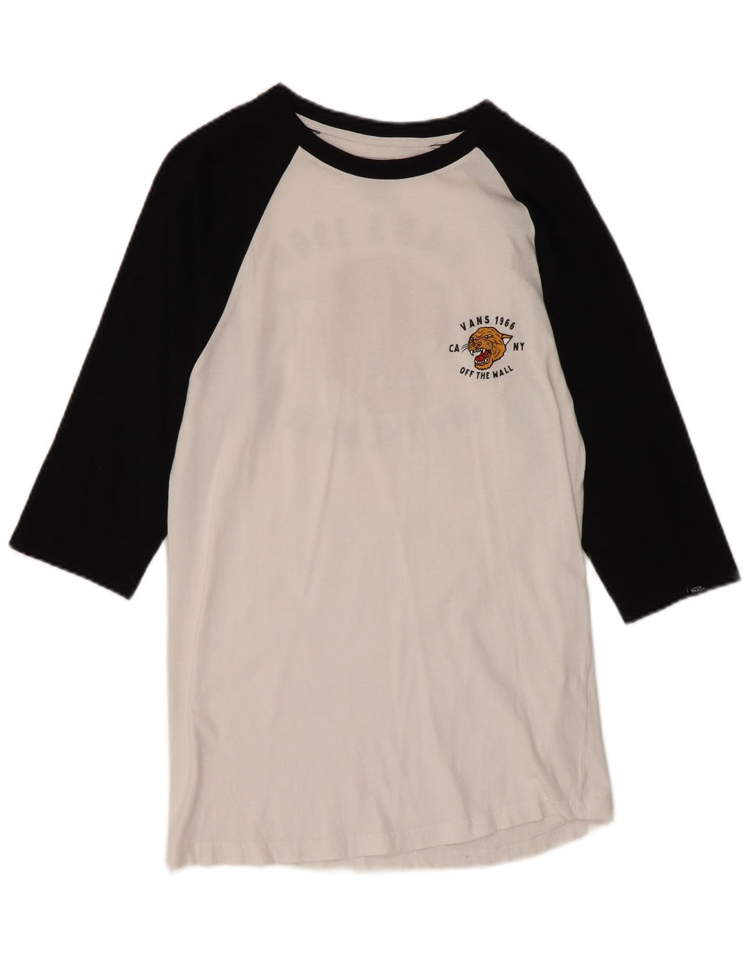 Damski top VANS o dopasowanym kroju z grafiką, rękawem 3/4, UK 10, mały, biały, z blokami kolorów