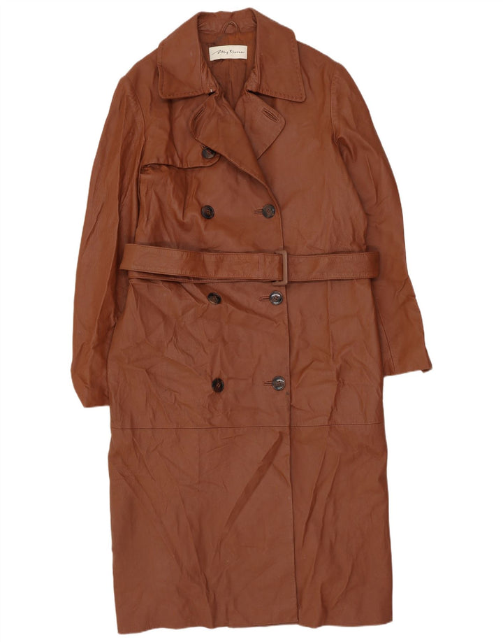 Vintage damski płaszcz oversize z podwójnymi piersiami UK 10, mała brązowa skóra