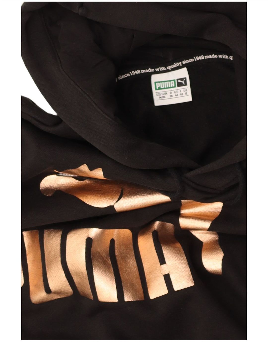 PUMA Womens Graphic Hoodie Jumper UK 12 Medium Black