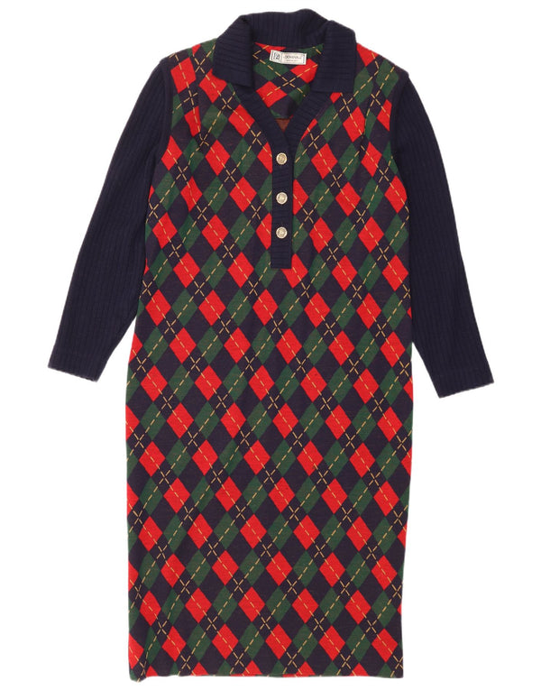 Domina Womens Jumper Dress IT 44 Medium Navy Blue Argyle/Diamond