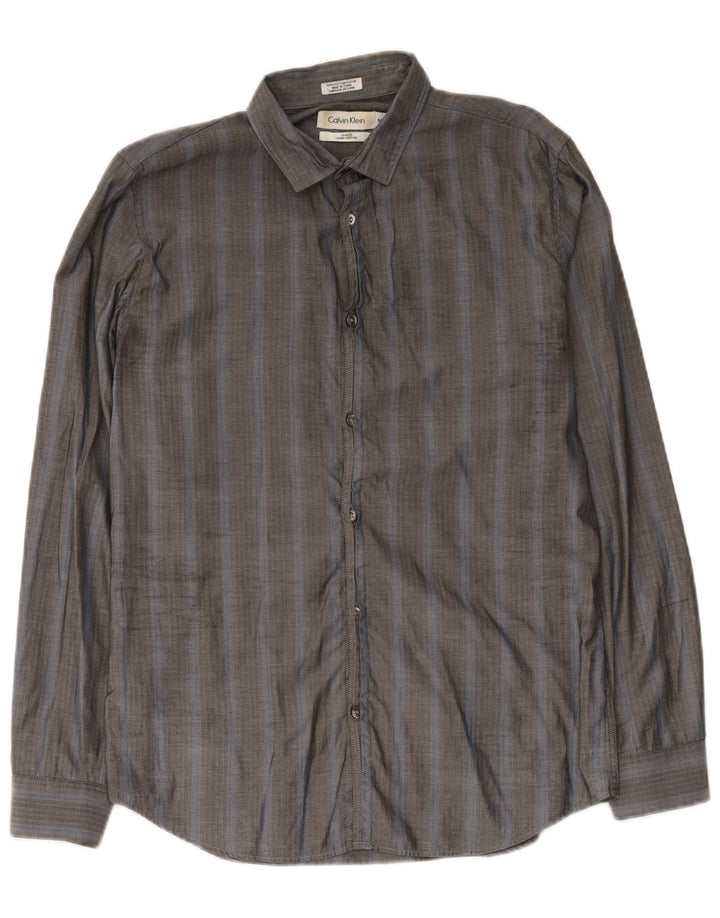 Koszula męska Calvin Klein Slim Fit, mała, szara, bawełniana w jodełkę