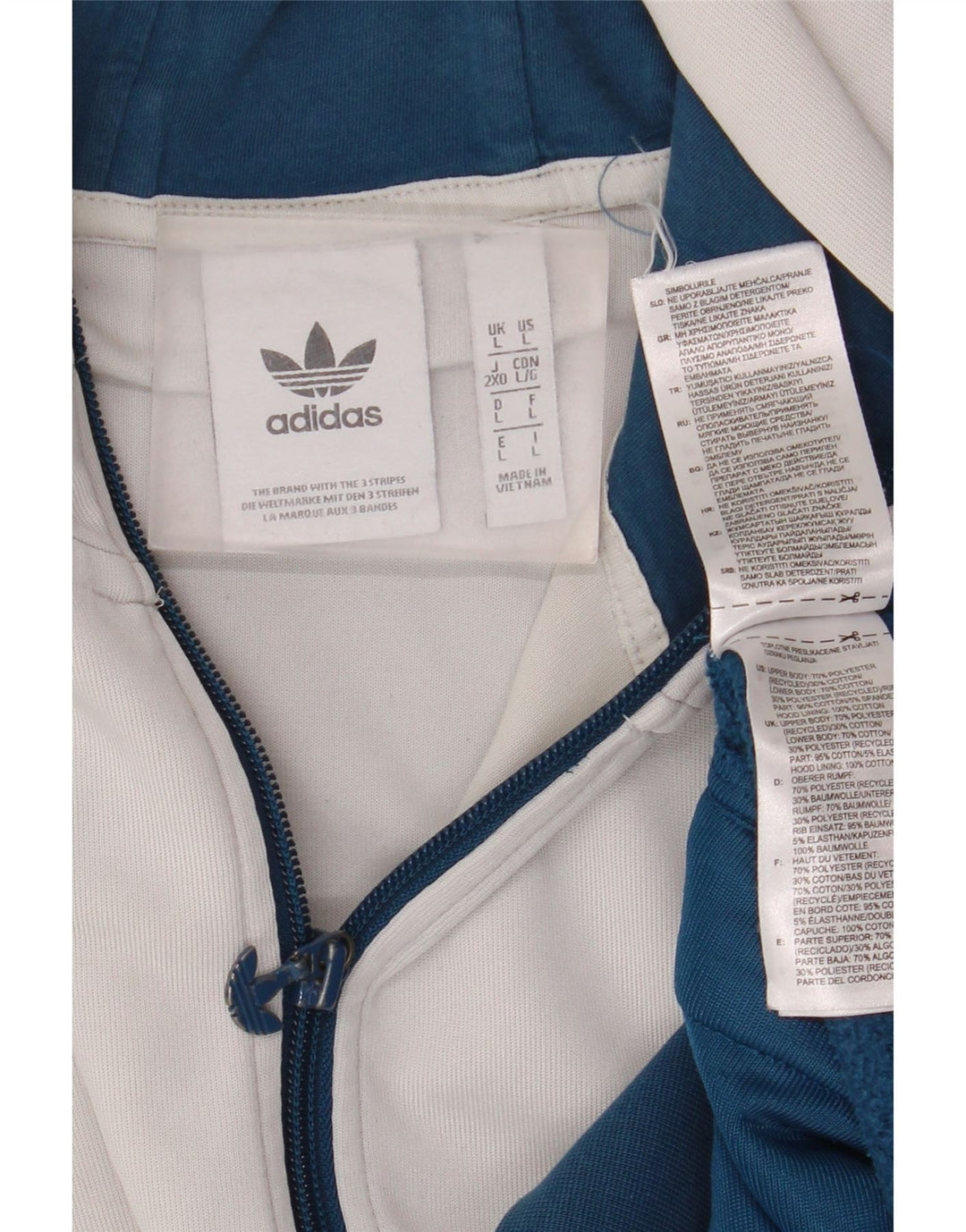 Adidas Męski sweter z kapturem i zamkiem błyskawicznym, duży niebieski poliester z blokami kolorów