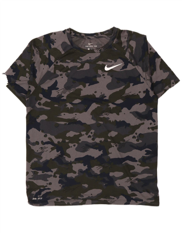 Męski T-shirt NIKE Dri Fit, duży, szary, kamuflażowy poliester
