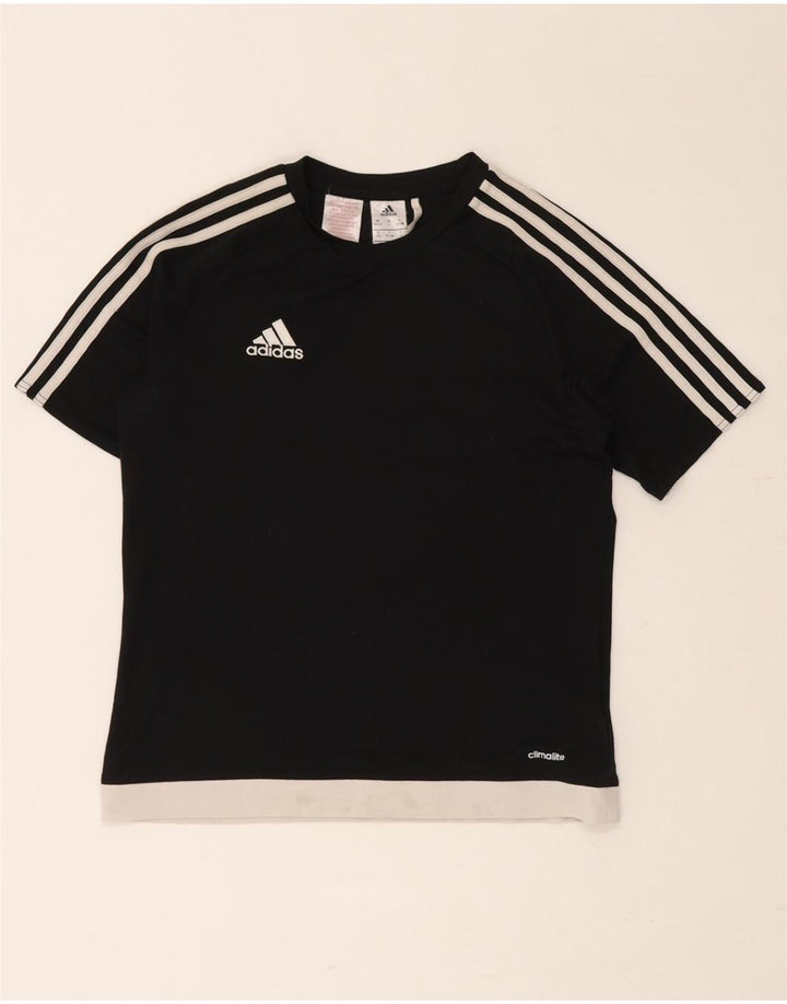 Chłopięcy T-shirt ADIDAS Climalite, 13-14 lat, czarny poliester z blokami kolorów