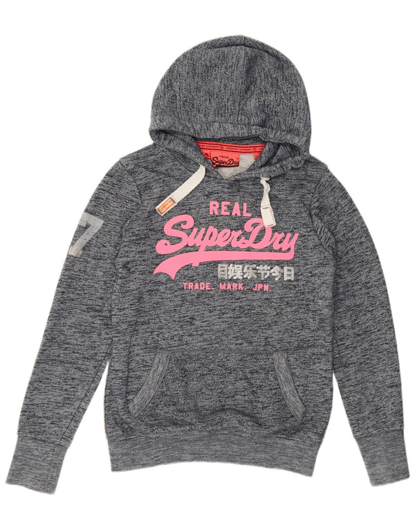 Damski sweter z kapturem Superdry Graphic UK 10, mały, granatowy, z bawełny w cętki