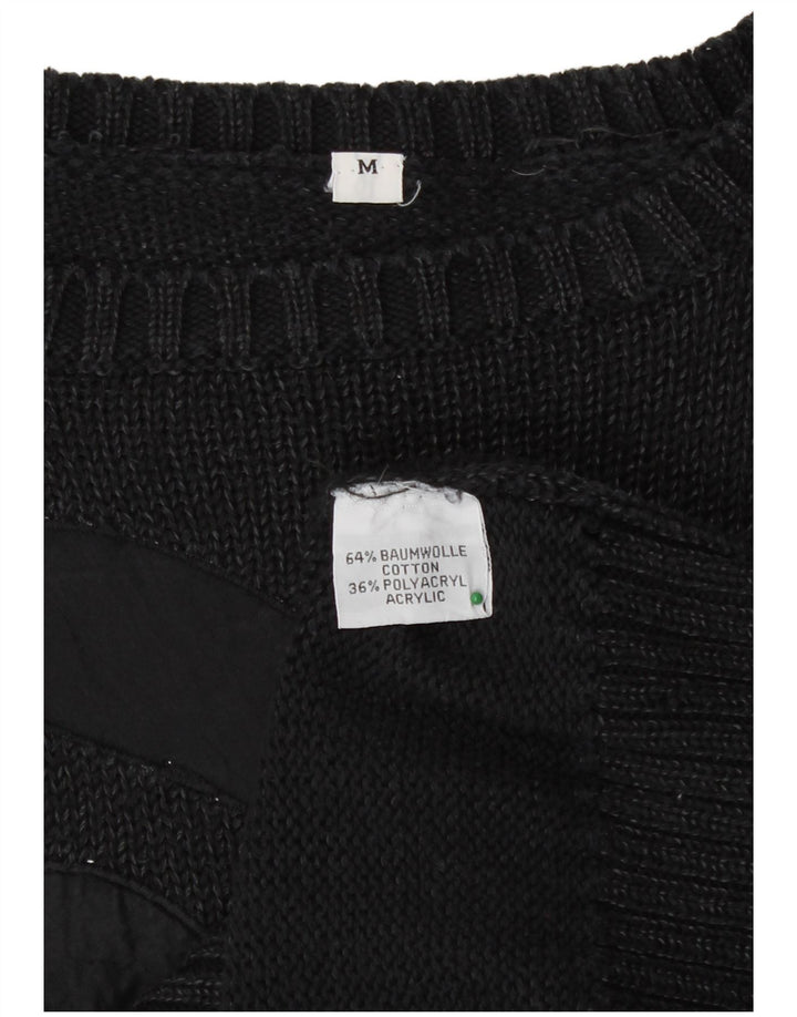 Vintage damski sweter z dekoltem w łódkę UK 14, średni czarny bawełniany