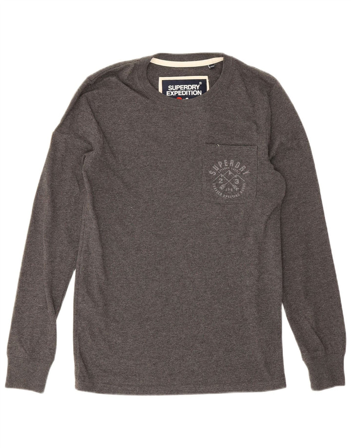 Męski top Superdry z długim rękawem, mały, szary, bawełniany