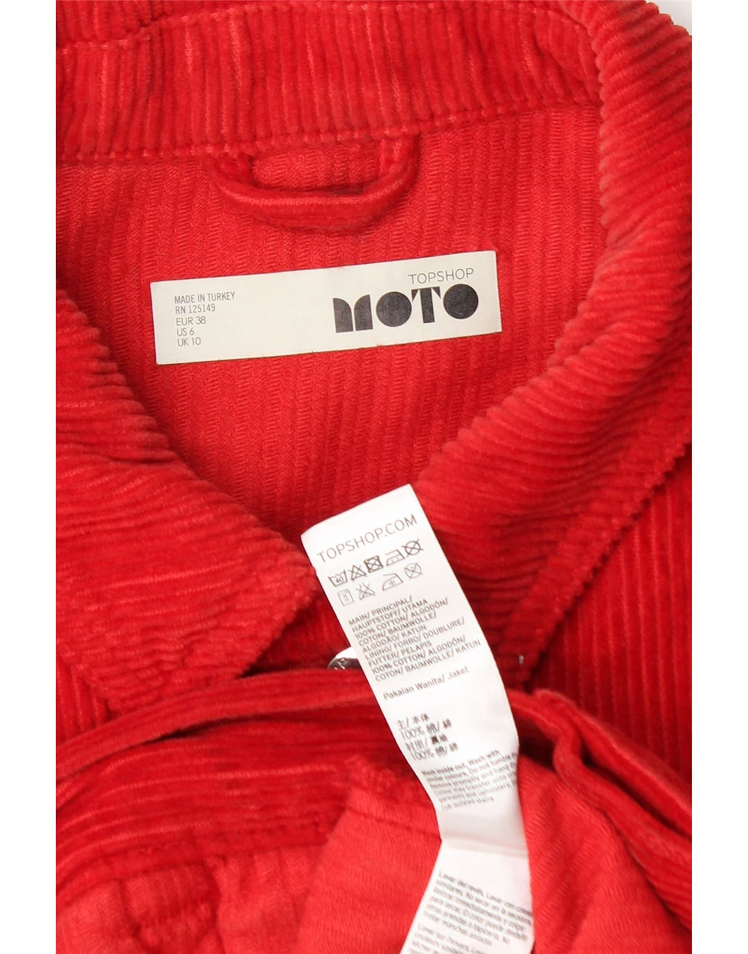 Damska kurtka sztruksowa oversize Topshop UK 10, mała, czerwona, bawełniana