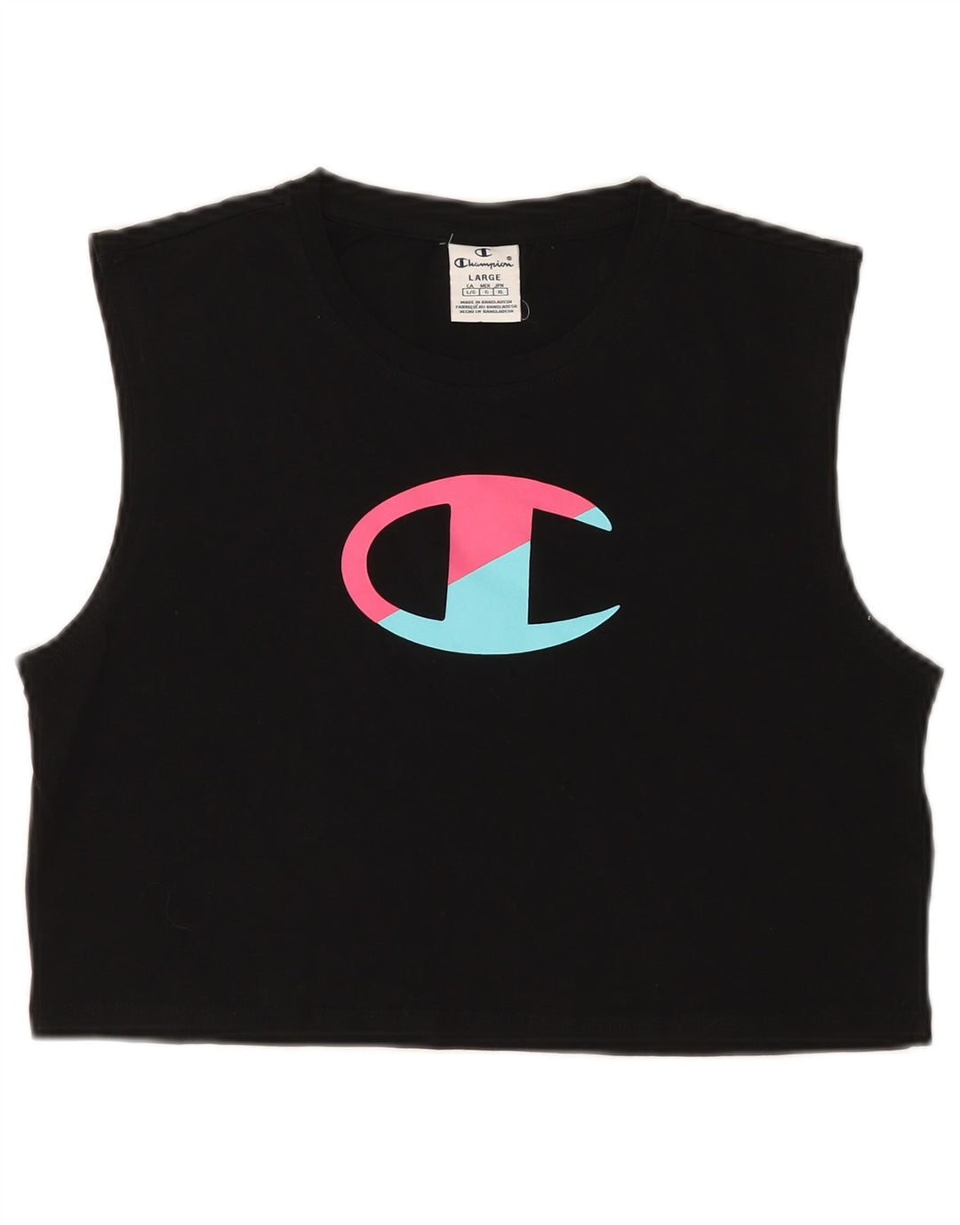 CHAMPION Womens Crop Graphic Vest Top UK 14 Large Black