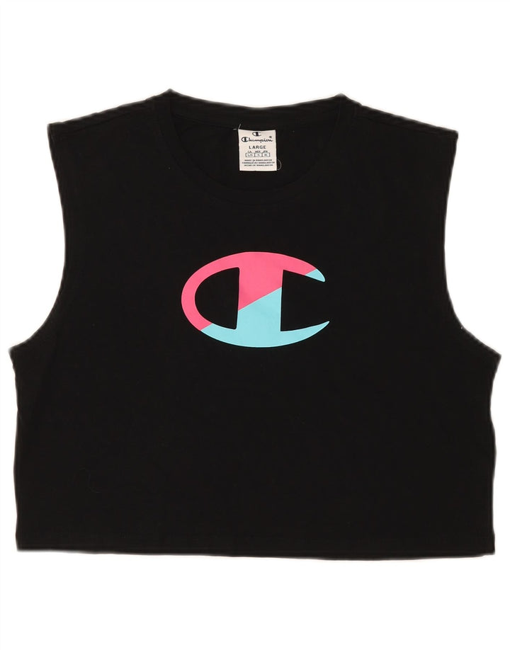 CHAMPION Womens Crop Graphic Vest Top UK 14 Large Black