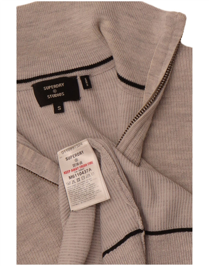 SUPERDRY Męski sweter z zamkiem błyskawicznym, mały, szary, z wełny merynosów