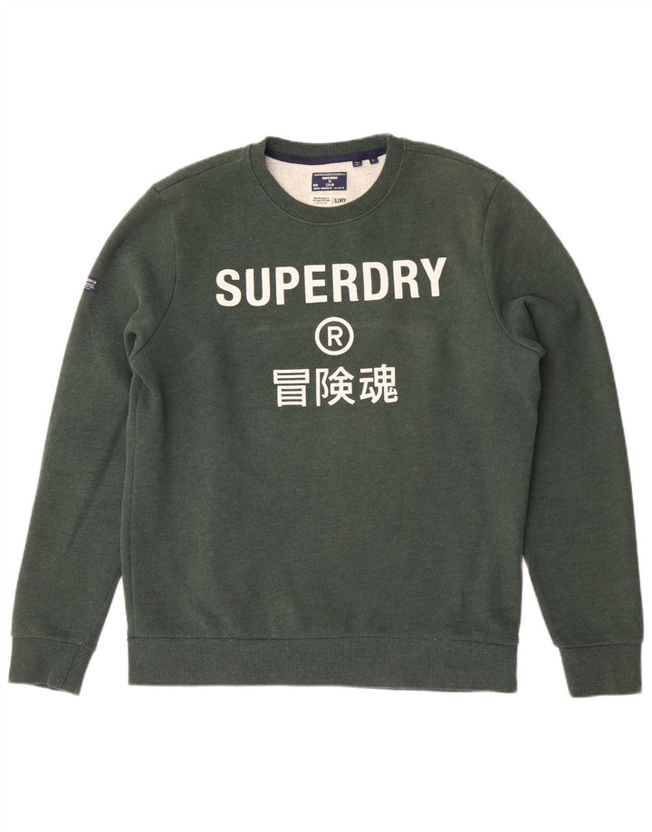 Męski sweter z grafiką Superdry, duży, zielony, bawełniany