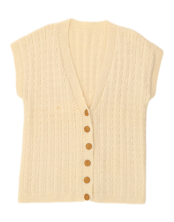 Sweter damski z krótkim rękawem VINTAGE UK 16, duży w kolorze złamanej bieli