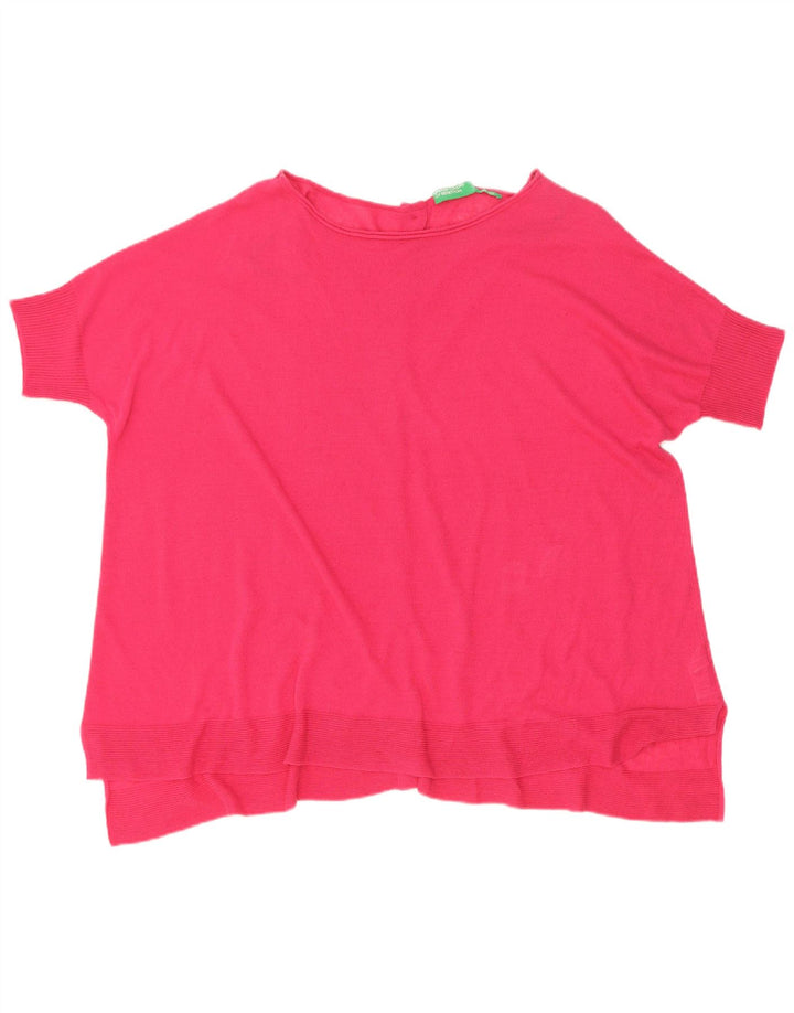 Damski sweter oversize Benetton z krótkim rękawem, UK 14, średni róż