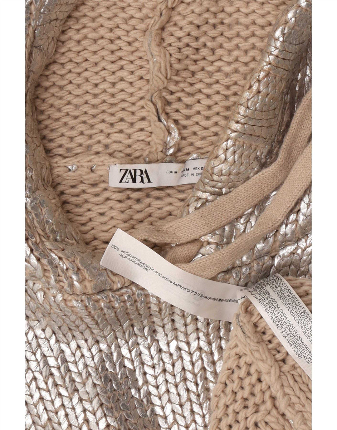 Damski sweter oversize z kapturem Zara UK 14 Średni srebrny akryl