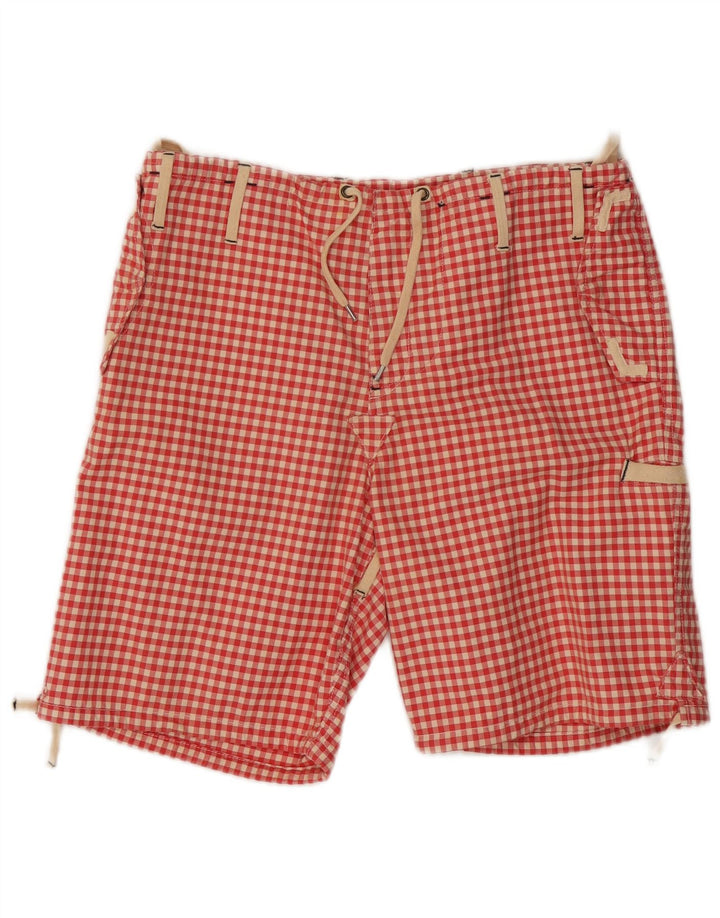 Męskie spodenki cargo w stylu vintage W34, duże, czerwone, bawełniane w kratkę