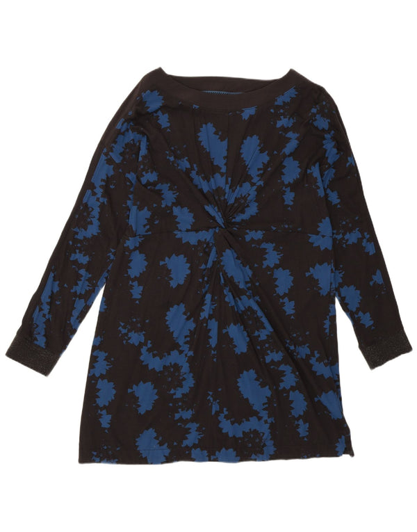 Damska bluzka o przedłużonym fasonie WHITE STUFF UK 14, duża, czarna, z bawełny w kwiaty