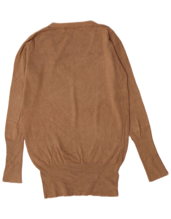 Zara Womens V-Neck Jumper Sweater UK 12 Medium Beige Rayon