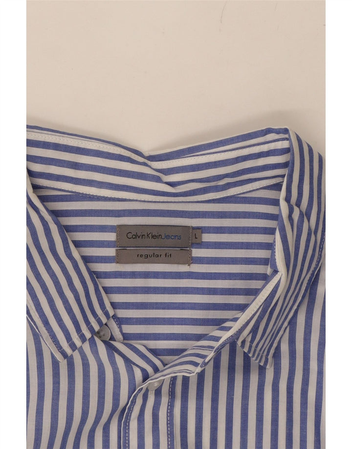CALVIN KLEIN JEANS Mens Regular Fit Shirt Large Blue Striped Cotton Vintage Calvin Klein Jeans and Second-Hand Calvin Klein Jeans from Messina Hembry 