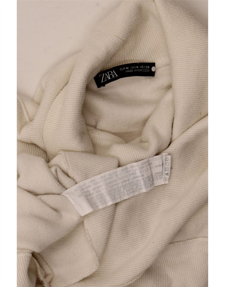 Damski top oversize Zara z długim rękawem, UK 14, średnia biała bawełna