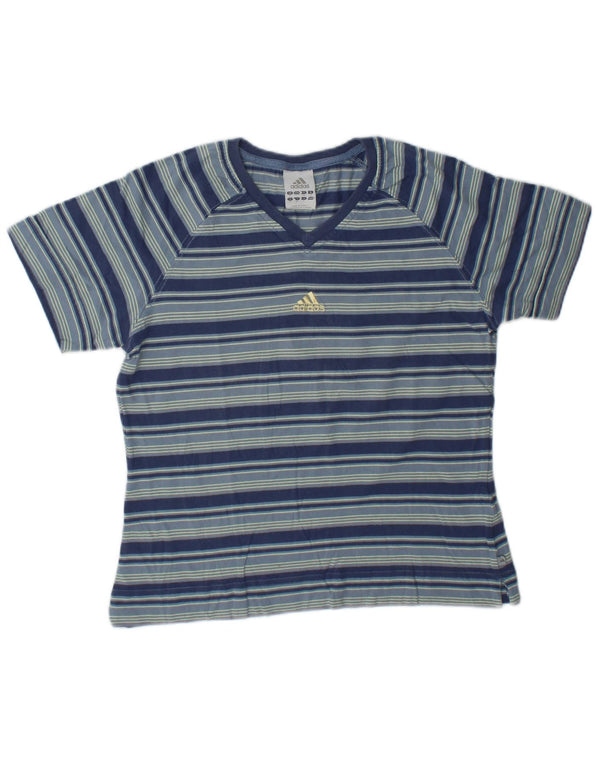 Damska koszulka Adidas Crop Graphic Top UK 12, bawełniana w średnie niebieskie paski