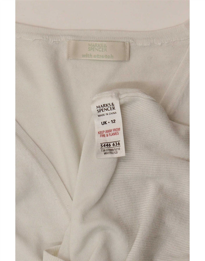 Marks & Spencer Damski sweter rozpinany z rękawem 3/4, UK 12, średni biały