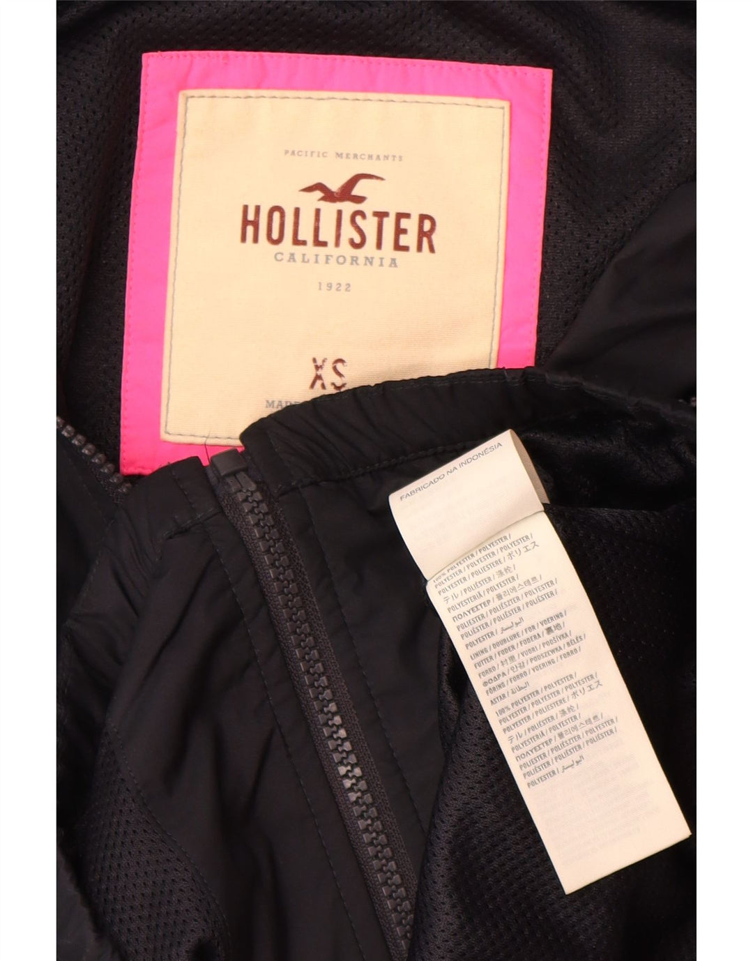 Damska kurtka przeciwdeszczowa z kapturem Hollister UK 6 XS, czarny poliester