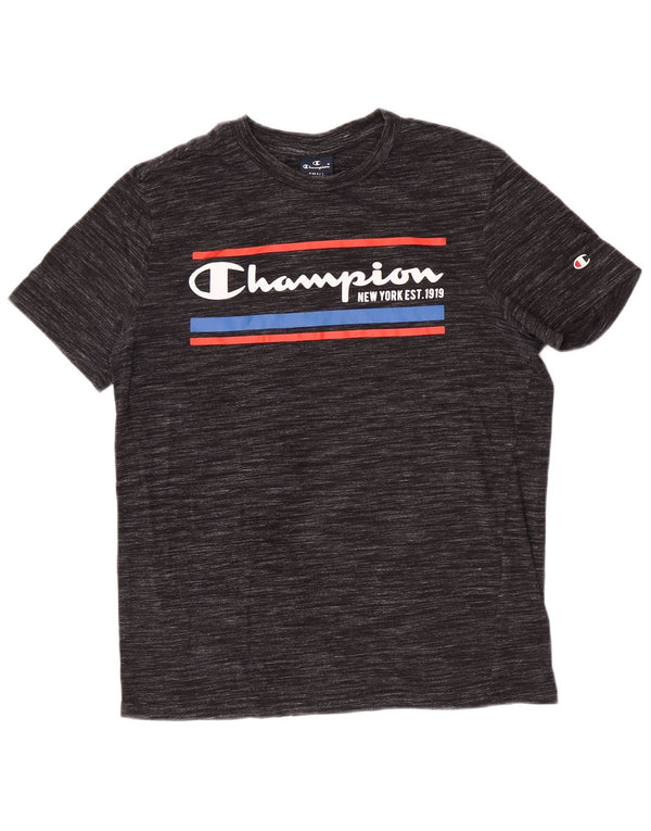 Męski T-shirt Champion z grafiką, mały, szary w prążki