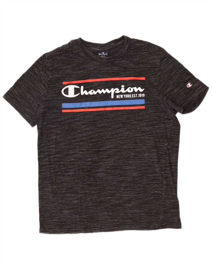 Męski T-shirt Champion z grafiką, mały, szary w prążki
