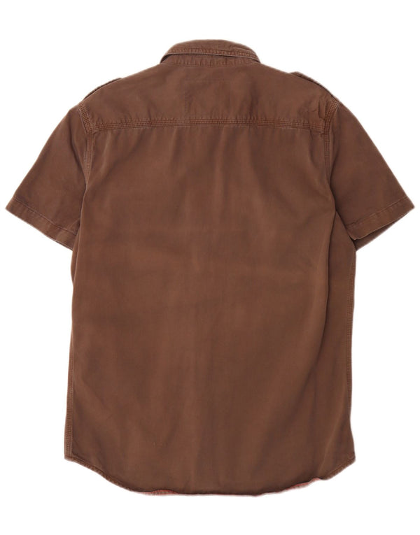 Męska koszula wojskowa z krótkim rękawem Superdry, duża, brązowa, bawełniana, wojskowa