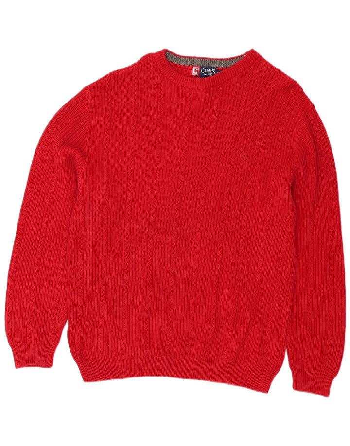 Męski sweter z wycięciem pod szyją Chaps, duży, czerwony, bawełniany