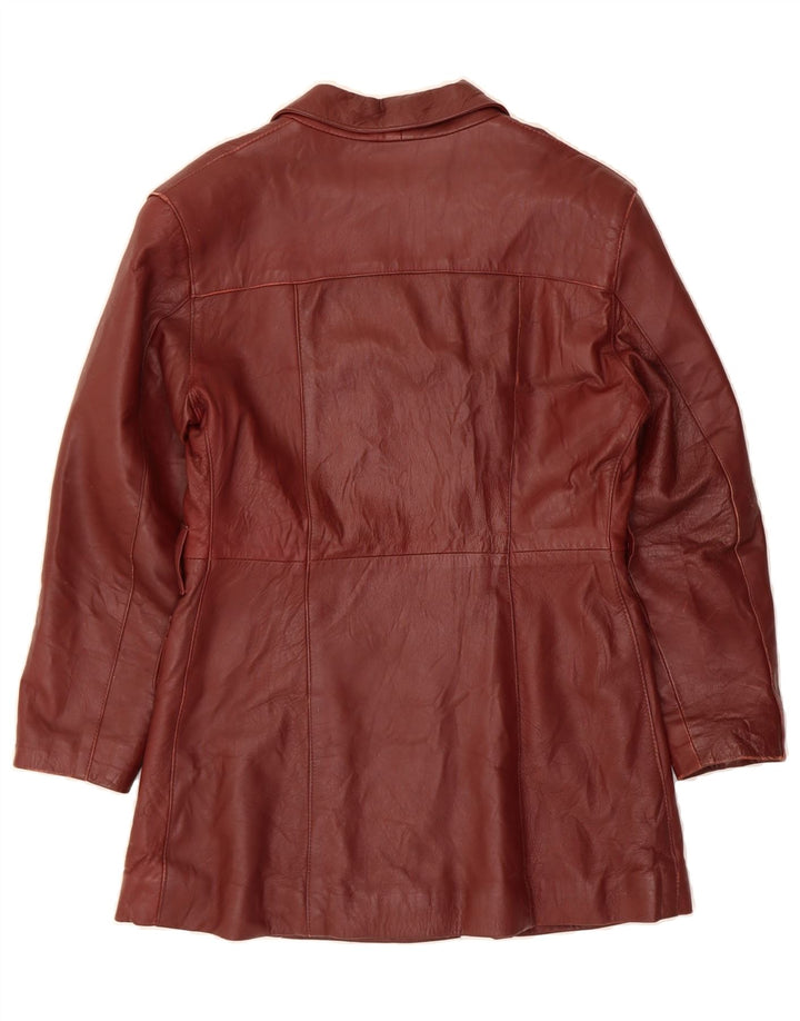 VINTAGE Womens Double Breasted Leather Coat IT 42 Medium Maroon Vintage Vintage and Second-Hand Vintage from Messina Hembry 