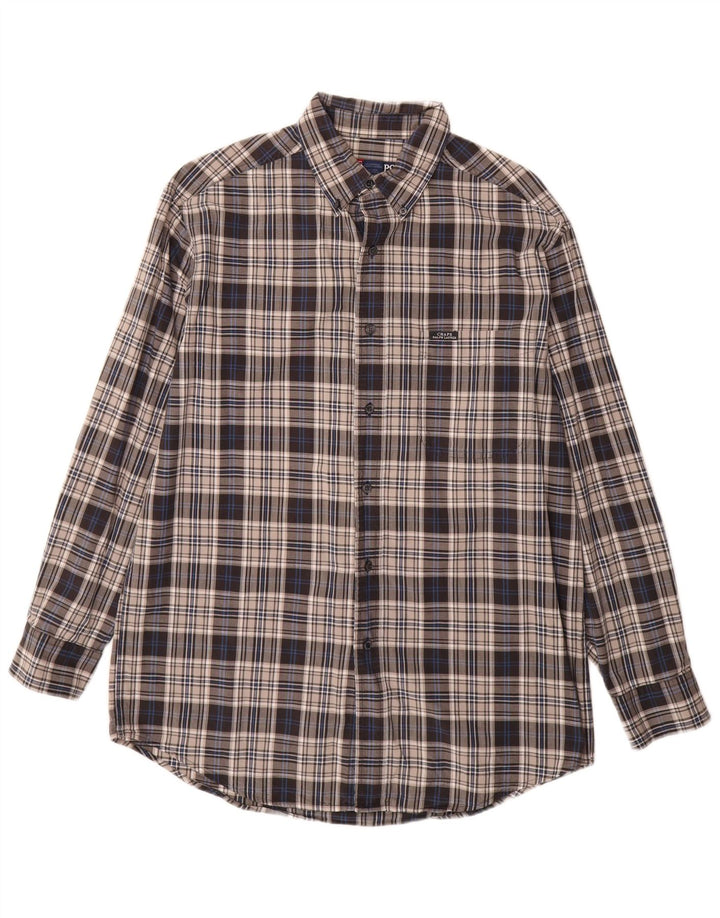 Męska koszula flanelowa Chaps Ralph Lauren w średnią szarą kratkę, bawełniana