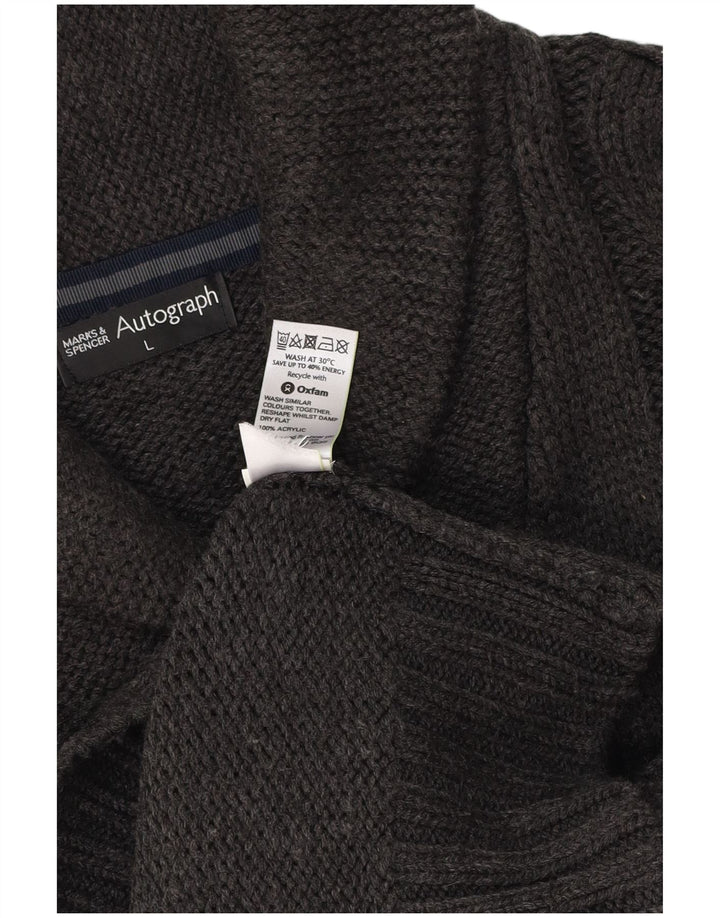 MARKS & SPENCER Męski sweter z szalowym dekoltem i autografem, duży, szary
