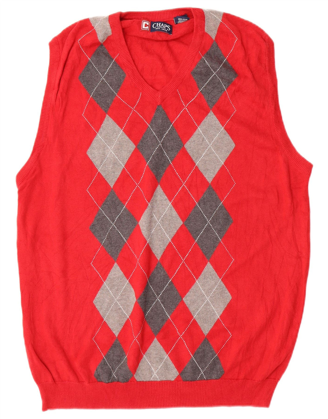 CHAPS Mens Vest Tank Top Large Red Argyle/Diamond Cotton