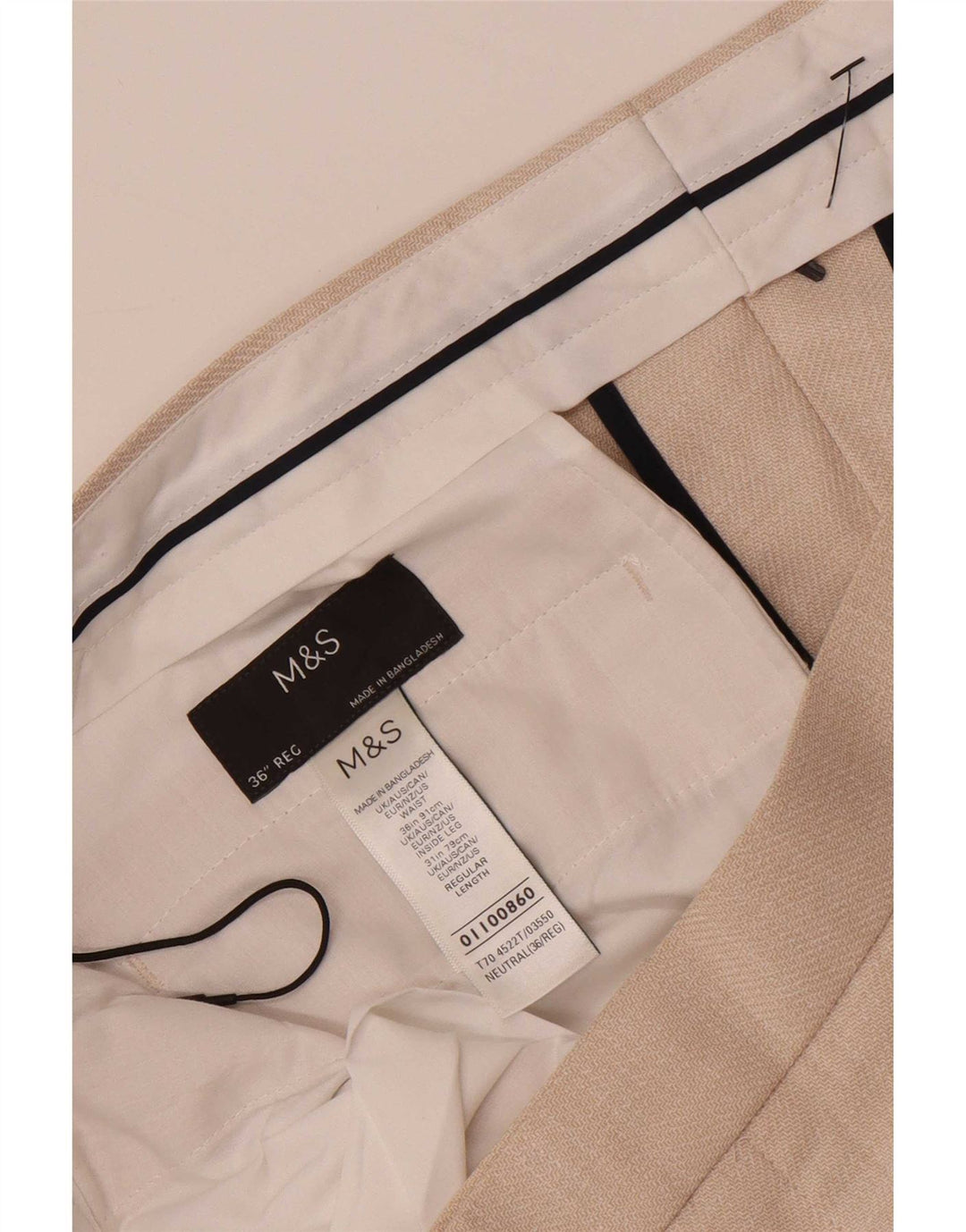 Męskie zwężane spodnie Chino Marks & Spencer W36 L30 Beżowy poliester