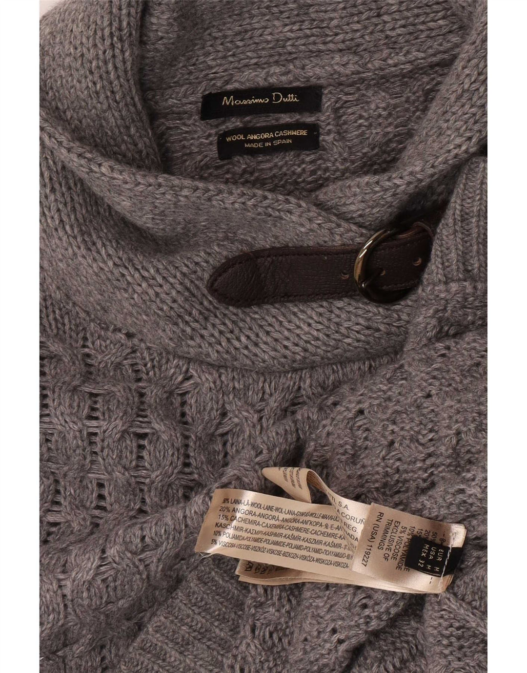 Damski sweter poncho Massimo Dutti z szalowym dekoltem, UK 14, średnia szara wełna