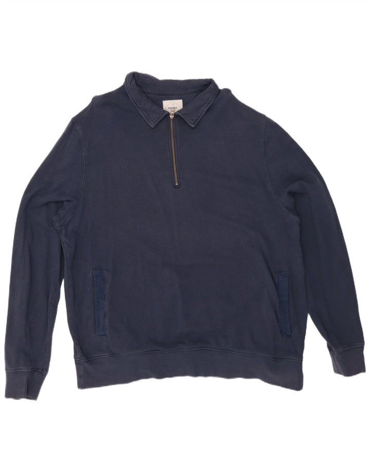 WHITE STUFF Męski sweter polo z dekoltem w serek 2XL Granatowy, bawełniany