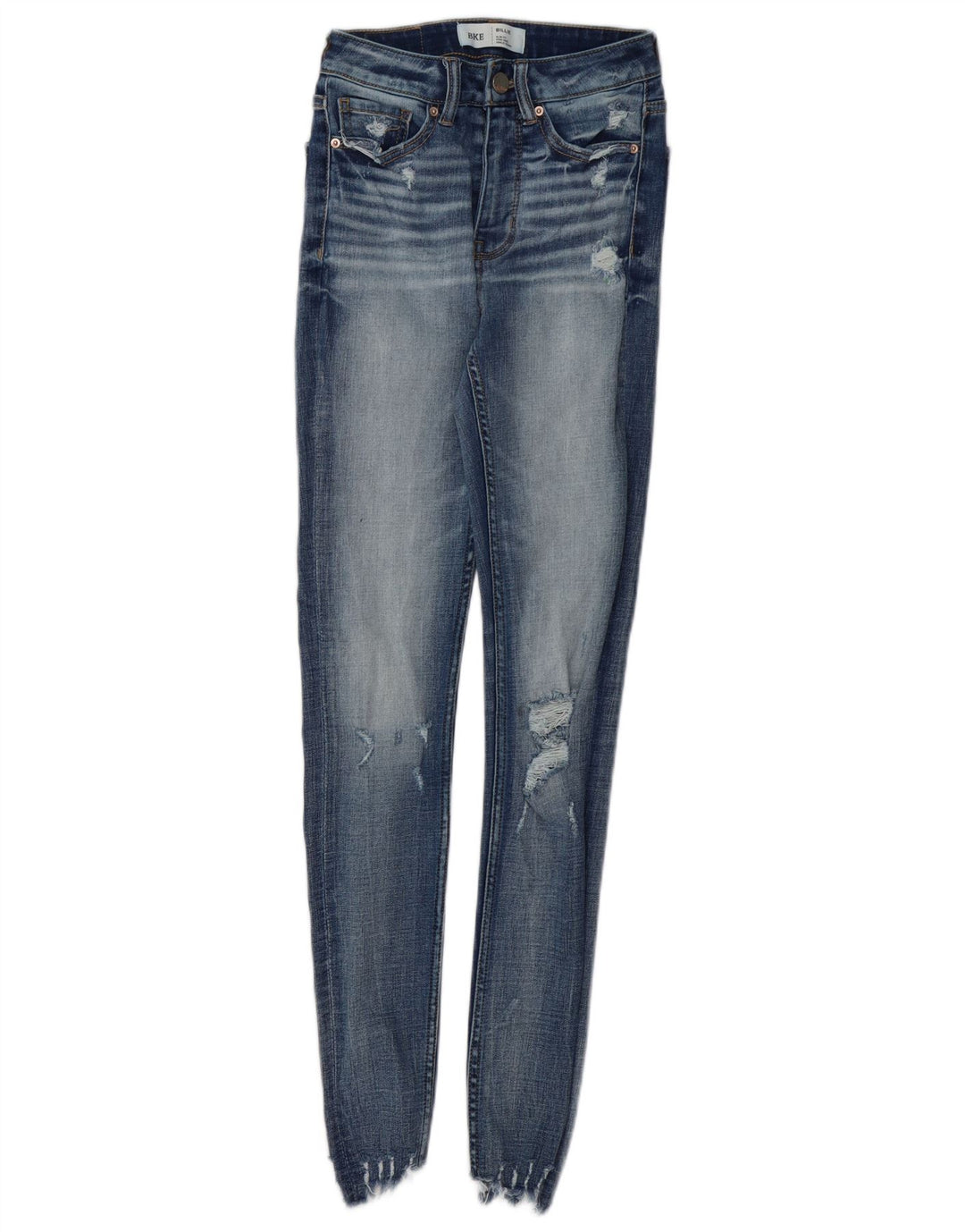 Damskie jeansy obcisłe BKE Billie Distressed Slim Fit W23 L29 Niebieskie bawełniane