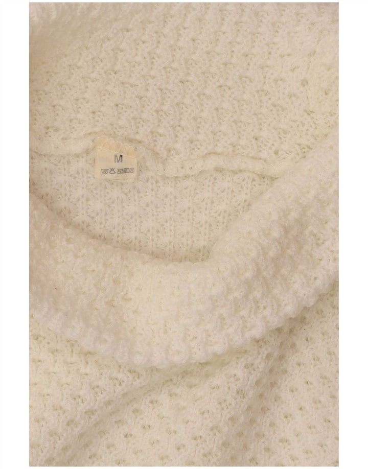 Damski sweter oversize VINTAGE z wywijanym dekoltem UK 14, średni biały