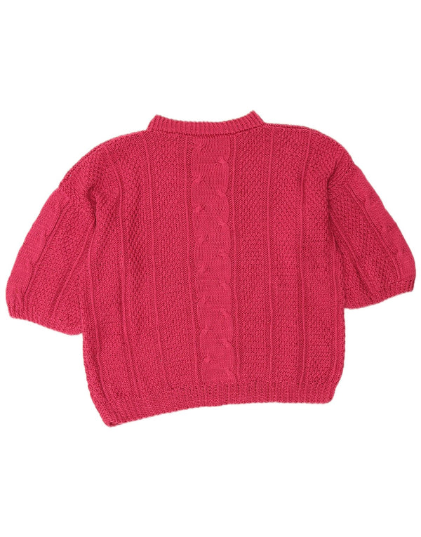 Sweter damski w stylu vintage z krótkim rękawem i golfem UK 16, duży różowy