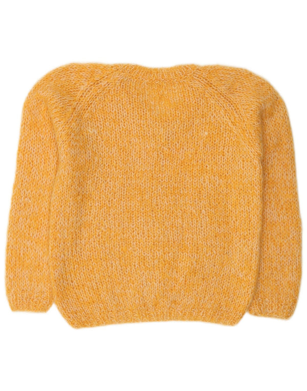 Sweter damski w stylu vintage z dekoltem w kształcie litery V, UK 14, średni żółty