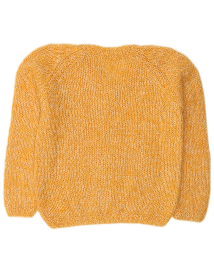 Sweter damski w stylu vintage z dekoltem w kształcie litery V, UK 14, średni żółty