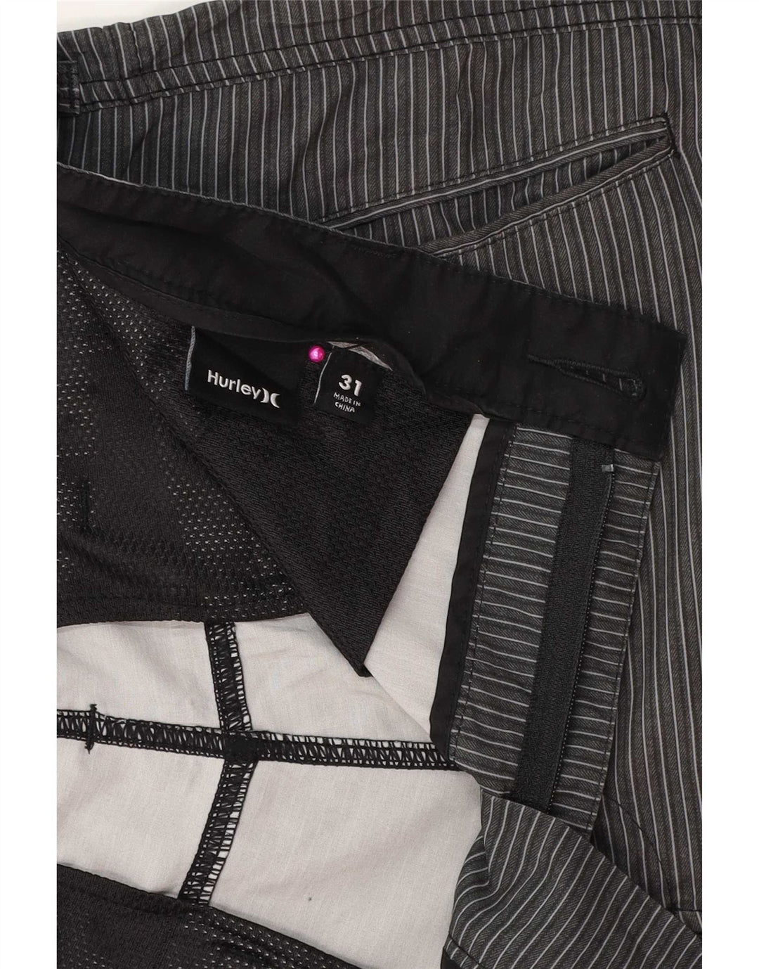 Męskie spodenki chino Hurley W31, poliester w szare paski